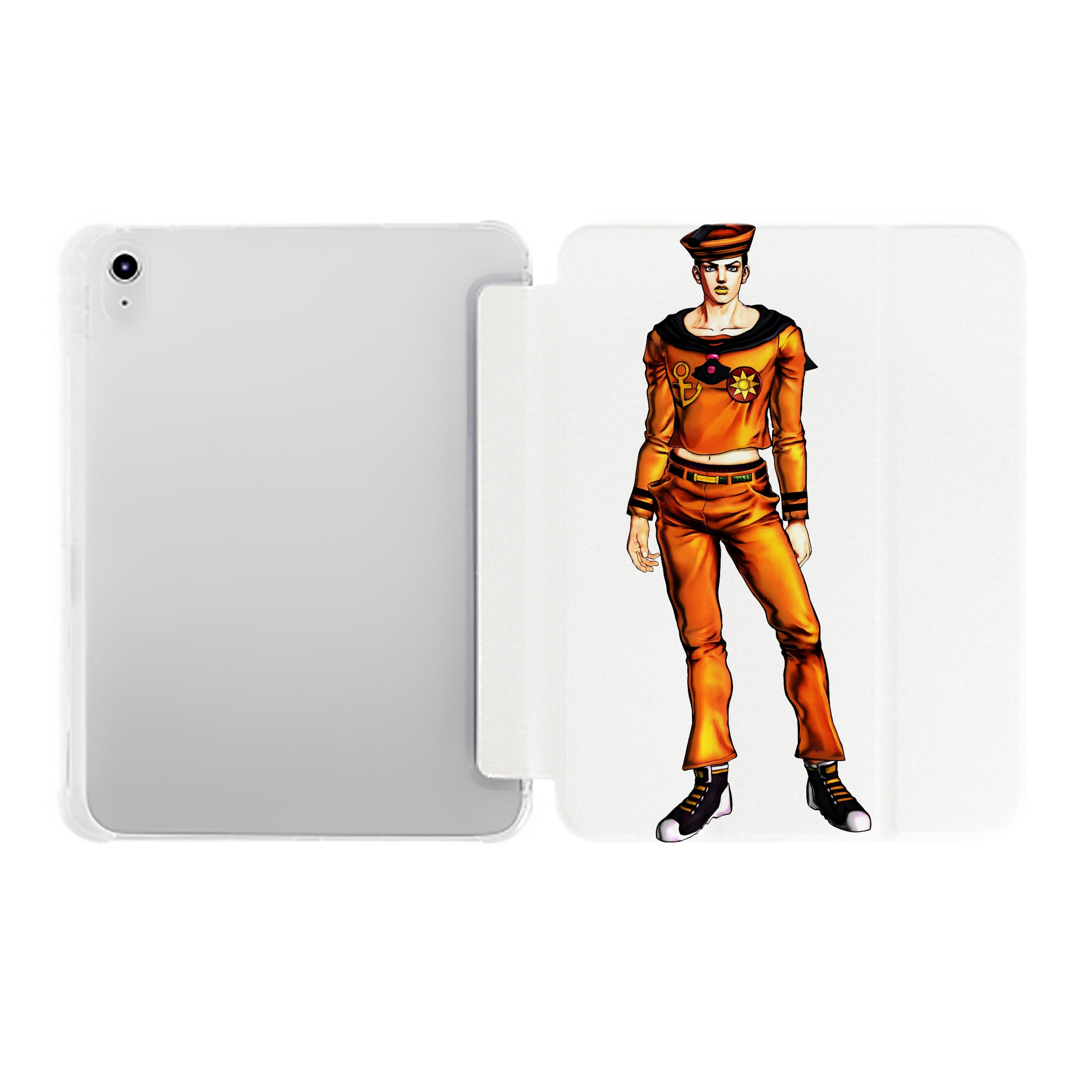 （画像用） ジョジョの奇妙な冒険 東方定助 JoJo's Bizarre Adventure Higashikata Josuke IPad ケース ペン収納付き 三つ折りスタンド PUレザー×シリコン 対応機種9.5/10.5/10.9インチ